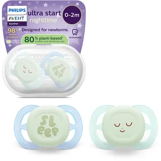 Philips Avent Avent ultra start Nighttime Schnuller – kiefergerecht geformtes Design, für Neugeborene, leuchtet im Dunkeln, weicher, symmetrischer Silikonsauger, BPA-frei, 2er-Pack, SCF075/18