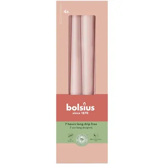 Bolsius Glatte Spitzkerzen - Misty Pink - Set 4 Stück im Karton - 24,5 cm - Dekorative Haushaltkerzen - Brenndauer 7 Stunden - Unparfümierte - Natürliches Pflanzenwachts - Ohne Palmöl