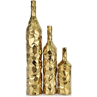 Goldfarbene Bodenvase, 49,8 cm, 3er-Set – Keramik, große Bodenvase, Wohnzimmer, Golddekoration und Eingangstisch, Tafelaufsätze, modern, goldfarben, hohe dünne Vase für Pampasgras, Boho, einzelne