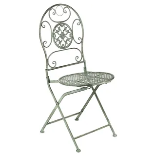 Kobolo Stuhl aus Metall | 93 cm | Antique Green | klappbarer Garten- & Balkonstuhl im Vintage-/Landhausstil | dekorativer, Stabiler Bistrostuhl für Garten, Terrasse, Eingangsbereich & Outdoor-Deko