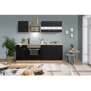 Economy Küchenzeile KB210ESSSC 210 cm Schwarz-Eiche Sägerau