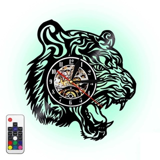 YUN Clock Vinyl-wanduhr 3D Design-Uhr Wand-deko Tiger Form, Led-nachtlichtfunktion, Dekorieren Sie Ihr Zuhause Mit Dekor Vintage Kunst 30cm