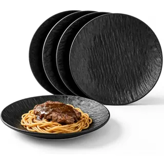 4er-set Schwarze Melamin-essteller – Durchmesser: 20,2 X 2,2 Cm – Wiederverwendbar – Für Garten, Picknick, Camping, Mittag- Und Abendessen