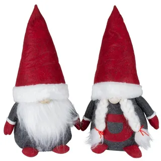 Christmas Paradise Weihnachtsfigur sitzender Wichtel 25cm (37cm) (Weihnachtswichtel, 2 St., im Set), Gnom Pärchen, 2 Designs Mann und Frau, Weihnachtsdeko Rot-Grau rot