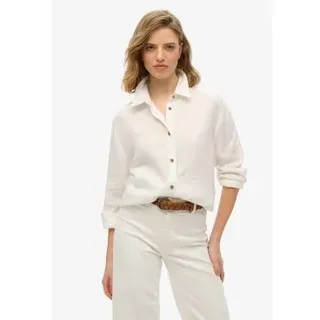 Superdry für Damen. W4010463A Freizeithemd aus Leinen mit weißer Boyfriend-Passform (XL), Lässig, Langarm