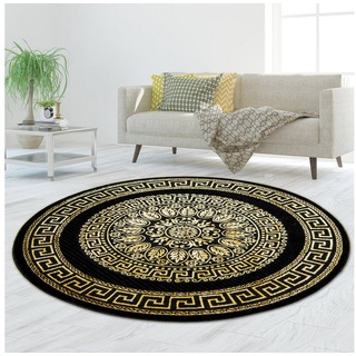 Teppich Teppich Modern Muster in schwarz gold, TeppichHome24, rund schwarz rund - 160 cm x 160 cm