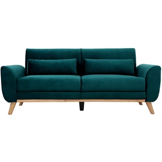 miliboo Skandinavisches Sofa 3-Sitzer Samt Petrolblau EKTOR