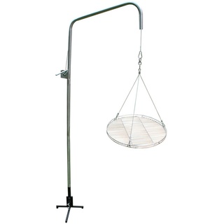 Edelstahl Grillgalgen mit Kurbel + Seil (Höhe 180 cm) + Ø 70 cm Edelstahl Grillrost / nur 10mm lichter Stababstand