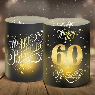 12 Windlicht Tischdeko 60 Geburtstag, Tischdeko 60 Geburtstag Mann | 60 Jahre Happy Birthday Tischdeko, Geburtstag Tischdeko Männer Frauen, Windlichter Deko für Teelichter oder Kerzen