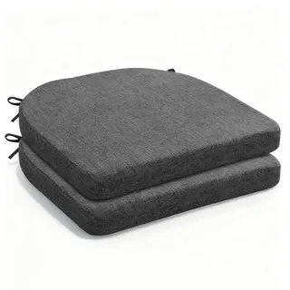 2er-Set Stuhlkissen für Draußen, 42x43 cm Sitzkissen Stuhl & Sitzkissen Gartenstuhl, Stuhlkissen Outdoor, Polster für Gartenmöbel, wetterfestes Outdoor Sitzkissen mit Bändern (Dunkelgrau)