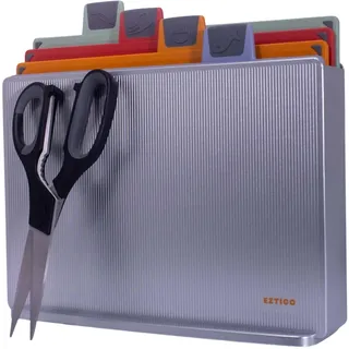 EZTICO 4-teiliges ungiftiges Schneidebrett-Set mit Premium-Schere und Halter (groß, silberfarben)