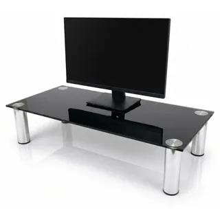 Mucola TV-Aufsatz Glas Fernseherhöhung Glasaufsatz TV-Rack Ständer Bildschirm Regal Erhöhung - Schwarz 100 cm - Schwarz