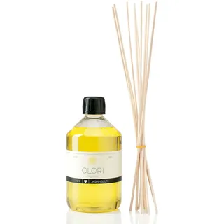 Raumduft Nachfüll-Set „Jasmin“ 500 ml inkl. 10 Rattan-Stäbchen - Duftöl mit ätherischen Ölen - Nachfüller Raumdüfte frisch, blumig & sommerlich - Nachfüllflasche mit Duftstäbchen 100% Natürlich
