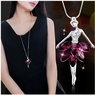 Bysonglezai Halskette Pulloverkette Damen Langkettige Frauen Süßes Ballett-Mädchen-Kristallhalsketten-Anhänger Für Frauen-Art- Und Weiseblau-Statement-Halsketten-Lange Strickjacke-Kette