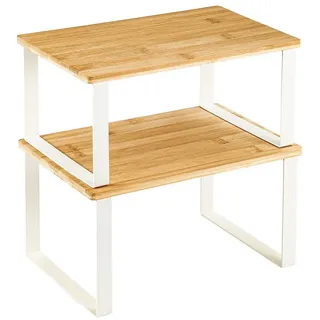 Youyijia Gewürzregal Küchenschrank Organizer Set stapelbar Metall Holz Gewürzregal Küche weiß