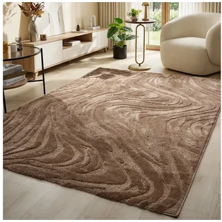 Vimoda Teppich Wellenmuster, modernerer Design, dicht & weich, Rechteckig, Höhe: 11 mm, Uni, Läufer Grau, 3D Effekt, Wohnzimmer, Schlafzimmer braun Rechteckig | 120 cm x 170 cm x 11 mm