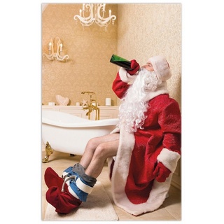 Teppich Betrunkener Weihnachtsmann mit Weinflasche auf dem Klo, Wallario, rechteckig, rutschfest rot 90 cm x 140 cm
