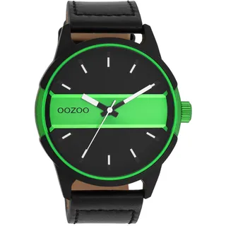 ooZoo Armbanduhr Herren C11233 schwarz grün Ø48 Sport Lederarmband Analog Quarz
