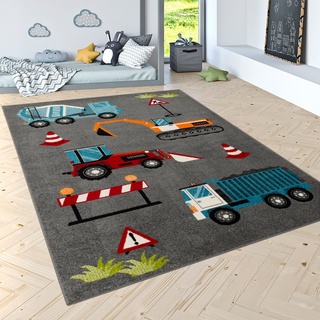 Paco Home Teppich Kinderzimmer Kinderteppich Junge Mädchen Spielteppich Modern Autoteppich Weich Grau Rot Blau, Grösse:80x150 cm