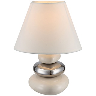Tischleuchte Keramik beige Wohnzimmerlampe Tischlampe Nachttischlampe Keramik, Textil, chromfarben, 1x E14, DxH 18x24 cm