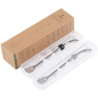 CUOPRU Yerba Mate Bombillas-Set – inklusive Mate Gourd Edelstahl-Trinkhalme mit Strohhalm-Etui, Strohhalm-Etui, abnehmbarer Kopffilter, bunte Perlen, Reinigungsbürste (schwarz und grau)