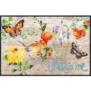 Salonloewe Robin Wood Fußmatte 50 x 75 cm Fußabtreter Haus-Eingangs-Türmatte Schmutzfangmatte Frühling Schmetterlinge Blumen bunt