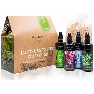 AllgäuQuelle Bio Raumspray-Set, 100% Bio-Duftölen inkl. Bio-Zirben-Säckchen Raumduft Raumerfrischer 400 ml Spray