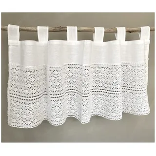heimtexland ® Häkelspitze Deko Bistrogardine Baumwolle Weiß Häkelborte Landhaus Gardine Häkelgardine Typ793 Scheibengardine 45 x 120 cm