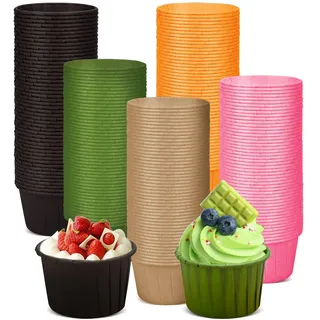 Lunyloer Cupcake-Förmchen zum Backen, 150 Stück, Muffinförmchen aus fettdichtem Papier, für Hochzeiten, Geburtstage, Weihnachten & andere Feiern, Rosa, Schwarz, Kaffee, Grün, Gelb