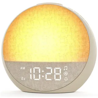 Tekoo Tageslichtwecker Lichtwecker mit Sonnenaufgang & Einschlafhilfe, 30 Klänge Sonnenaufgangssimulation, Einschlafhilfe, Dimmbares Nachtlicht weiß