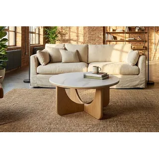 riess-ambiente Couchtisch ENSO 80cm weiß/natur - Keramik, Eiche-Design, Echtholzfurnier, rund (Einzelartikel, 1-St), Platte im Marmor-Stil & markantes Gestell - ideal für Dein Wohnzimmer weiß