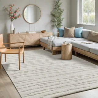 MERINOS Elio 2 Kurzflorteppich 120 x 170 cm Beige/Weiß