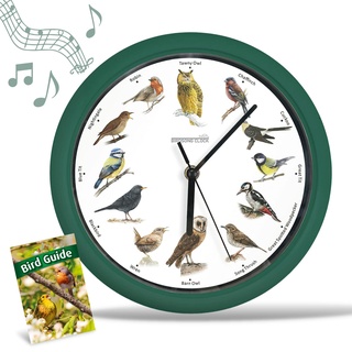 Wanduhr mit Vogelstimmen STARLYF Birdsong Clock, Wanduhr mit echten Klängen von 12 verschiedenen Vögeln, Stummschaltplan in der Nacht, 25x25cm,Natürlicher Charme für Dein Zuhause