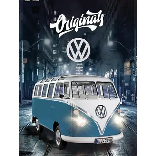 Volkswagen Bulli T1 Teppich Blau 100 x 133cm Rutschhemmend Lärmhemmend Fan-Deko Vorleger Läufer VW Bus Samba Retro Camper Van Auto Car Lifestyle Kinderteppich Fußbodenheizung Geeignet