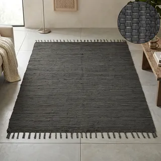 THEKO Happy Cotton Fleckerl Handwebteppich 40 x 60 cm Grau