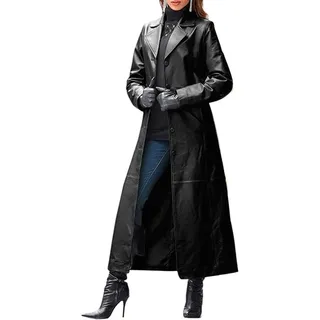 HYCYYFC Ledermantel für Damen - Sexy Trenchcoats für Damen mit Knöpfen, lange Faux-Pu-Lederjacken, schmal geschnittener Maximantel, Trenchcoat-Oberbekleidung (Color : Black, Size : M)