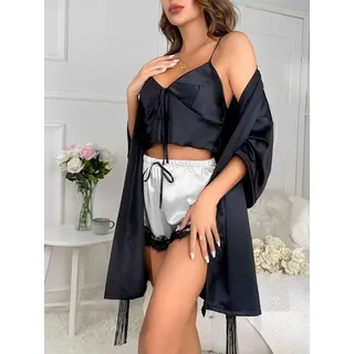 Elegant Love Morgenmantel Sexy Pyjama-Set für Damen, Dessous-Set, Kimono, Negligee aus Satin, Kimono-Kragen, Gürtel, Nachtwäsche und Loungewear, Verführerische Lingerie weiß XL (44)
