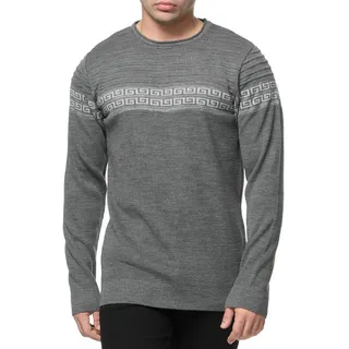Banco Rundhalspullover Rundhals Basic Pullover Ganzjahrpullover Winter Herbst Frühling grau XL