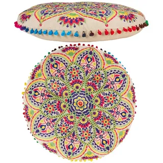Marrakesch Orient & Mediterran Interior Bodenkissen Boho Bodenkissen Hakika handgefertigt aus Baumwolle in Beige 55 cm, Handarbeit