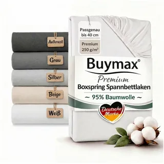 Buymax Spannbettlaken Premium Jersey für Boxspringbett, 95% Baumwolle, bis 35 cm, Jersey, Gummizug: Rundumgummi, (1 Stück), Premium Baumwolle Jersey 250g/m2, weich & elastisch, bis 35cm Steghöhe weiß 180-200 cm x 200-220 cm