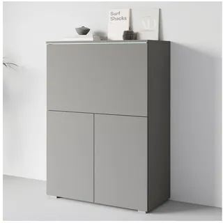 Home Affaire PC-Schrank Vera, Sekretär, Home-Office-Schreibtisch mit LED-Beleuchtung (1 St), Multifunktional mit Stauraum, klappbare Tischfläche, LED, B 90 cm grau