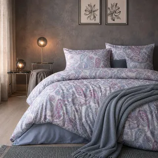 ZIRVEHOME Bettwäsche 155x220 cm 4-teilig – 2X Bettbezug 155x220 + 2X Kissenbezüge 80x80 – Baumwolle Renforcé –Paisley Muster in Blau Rosa – Weich, Atmungsaktiv & Pflegeleicht – Blau Paisley