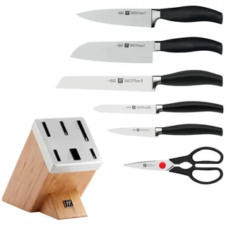 Zwilling Messerblock ***** FIVE STAR (7tlg), Selbstschärfender Messerblock, inkl. 5 Messer + Schere, Bambus beige