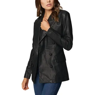 [BLANKNYC] Langer, zweireihiger Damen-Blazer, veganes Leder, Carbon, Medium - M