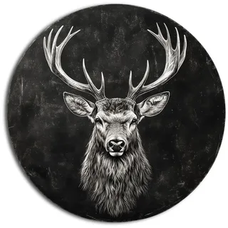 Hirsch Bild Leinwand rund 30cm - Kunst-Druck HDF Wanddeko Wohnzimmer Modern