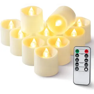 Homemory Große Teelichter,Fernbedienung, warmweißes Licht,Wachshülle,12er | 400+ Std,2/4/6/8 Std Timer, LED Electric Kerzen,dimmbar Weihnachten,Hochzeiten,Wohnen Dekor, Battey enthalte