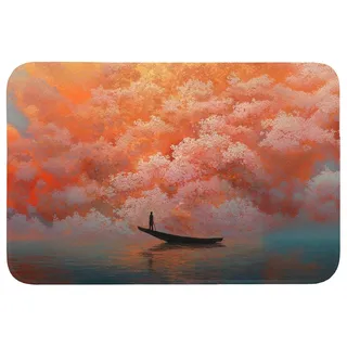 OnlyWow Badematte Meer - Boot - Wolken - Orange, Höhe 10 mm, Polyester, Rechteckig, Badezimmerteppich, Badteppich, Rutschfest, Badvorleger, Waschbar Rechteckig | 90 cm x 60 cm x 10 mm