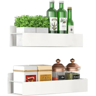 Melldrry Gewürzregal Magnetisch, 2er Set, Magnetregal, Gewürz Organizer | ohne Bohhren, für Küche, Kühlschrank, Mikrowelle, Waschmaschine, 1 große und 1 kleine Regale Weiß