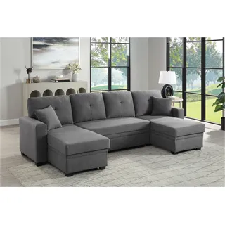 Atlantic Home Collection Wohnlandschaft Gerrit U-Form, Br. 282 cm, mit Bettfunktion, 2 Bettkästen & 2 Zierkissen grau