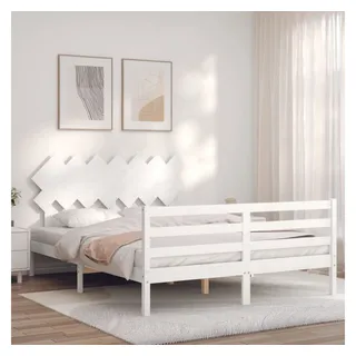 vidaXL Bett Massivholzbett mit Kopfteil Weiß 140x190 cm weiß 190 cm x 140 cm